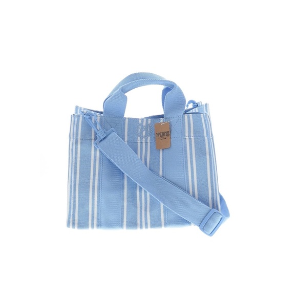 NWT VICTORIAS SECRET PINK Mini Canvas Stripe Adjustable Tote Shoulder Bag - Picture 1 of 3